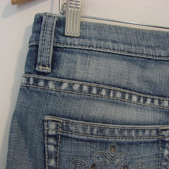 Vintage Y2K Esprit Denim Cropped Jeans Mid Rise Wide Leg Embroidered Studs 10 - Picture 14 of 15